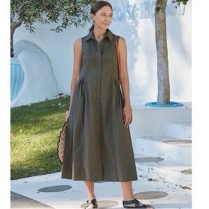 EUC Maye Corrine Green Maxi Shirt Dress Sz XL Sleeveless 100% Cotton